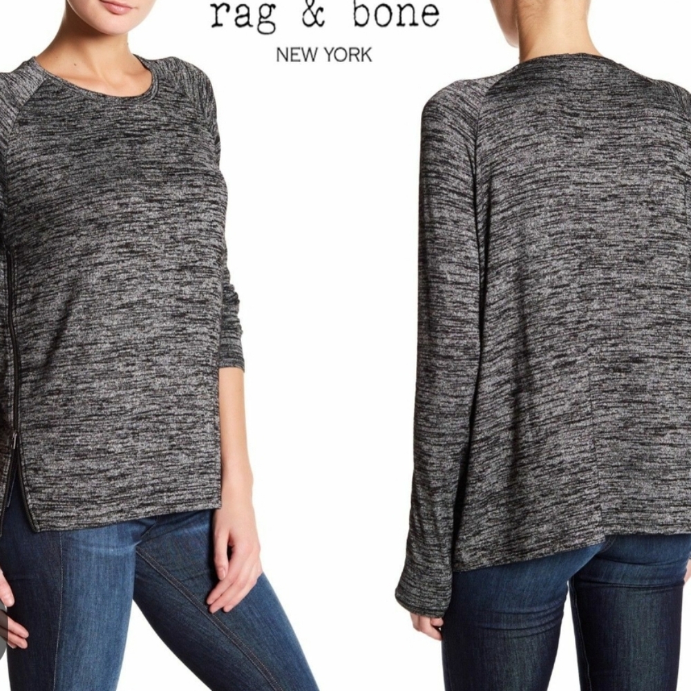 New Rag & Bone Oversized Black & White Long-Sleeved Lightweight Top, XS